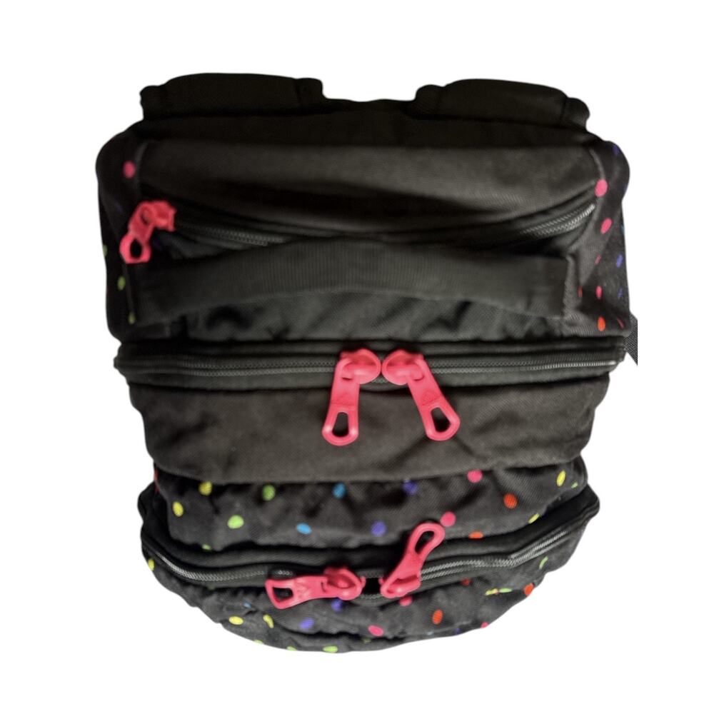 Adidas Dillon Backpack Polka Dot School Travel Black Pink Zippers Media Pockets - Picture 3 of 11